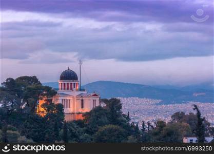 Church of Saint Marina in Thissio during evening blue hour in Athens, Greece. Church of St Marina in Thissio in Athens, Greece
