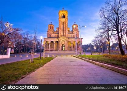 Church of Saint Mark in Belgrade dawn view, landmark in capital of Croatia