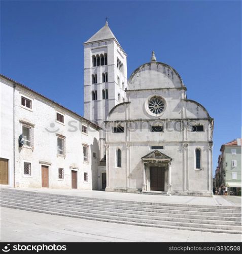 Church of Saint Mary in Zadar with stairway and the belfry, Croatia