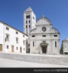 Church of Saint Mary in Zadar with stairway and the belfry, Croatia