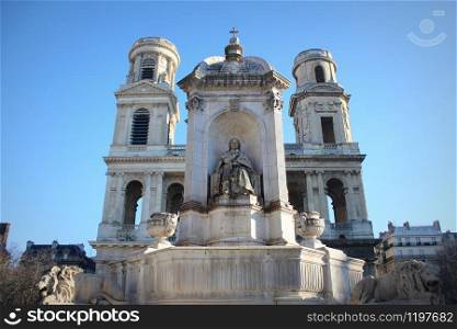 Church of Saint Sulpice with fountain, Paris, France