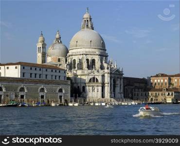 Church of Santa Maria della Salute at the entrance to the Grand Canal in Venice, northern Italy.