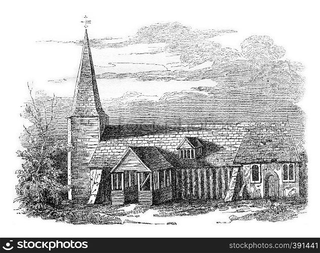 Church of St. Edmundsbury (Essex), vintage engraved illustration. Colorful History of England, 1837.