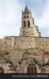 Church of St. Emilion. Bell tower of St. Emilion church in France
