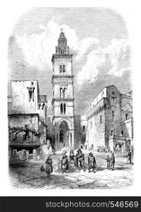 Church of St. Erasmus, in Gaeta, vintage engraved illustration. Magasin Pittoresque 1861.