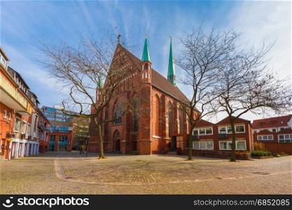 church of St. John in Schnoor, Bremen, Germany. Roman Catholic provost church of St. John in the eastern part of the Hanseatic City of Bremen, in Schnoor, Germany