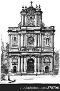 Church of St. Louis-Saint-Paul, vintage engraved illustration. Paris - Auguste VITU ? 1890.
