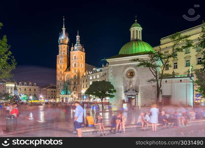 Church of St. Wojciech in Krakow square at night