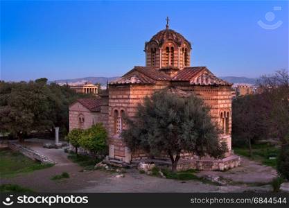 Church of the Holy Apostles and Temple of Hephaestus in Agora in the Morning, Athens, Greece
