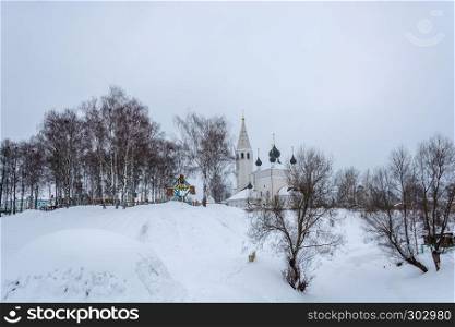 Church of the Resurrection of Christ on a Winter Day in Vyatskoye Village, Yaroslavl Region, Russia.