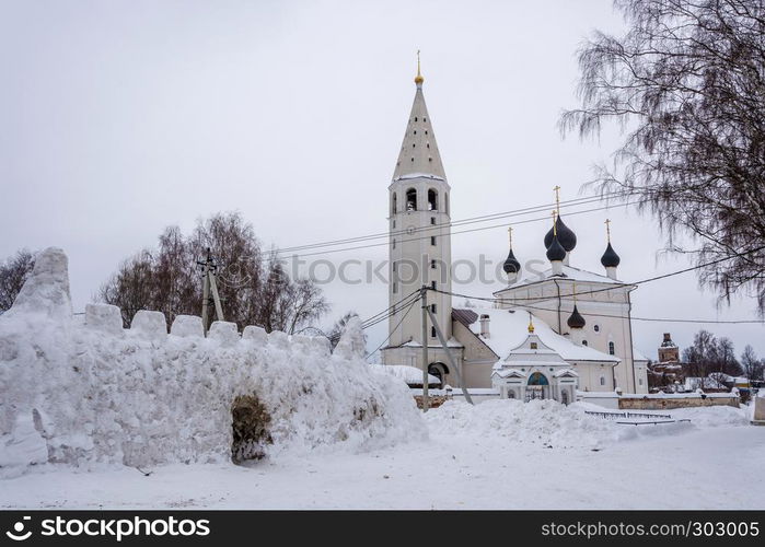 Church of the Resurrection of Christ on a Winter Day in Vyatskoye Village, Yaroslavl Region, Russia.