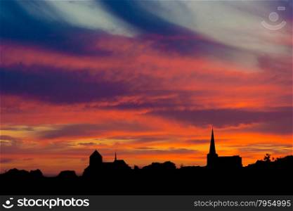 church on a orange sky. Church against sunset