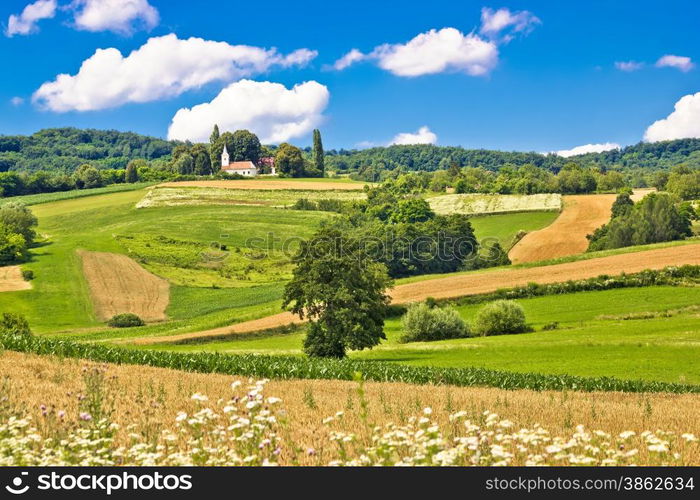 Church on the idyllic green hill, Prigorje region of Croatia