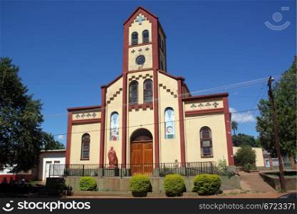 Church on the street in San Ignasio town, Argentina