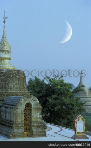 Church Spire Under Twilight Moon