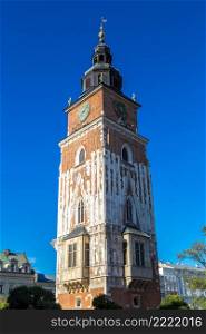 Church tower in Krakow in a summer day, Poland