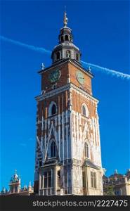Church tower in Krakow in a summer day, Poland