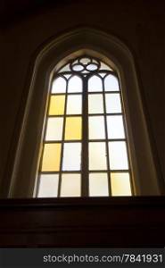 church window of pauluskerk in Baarn een from the inside