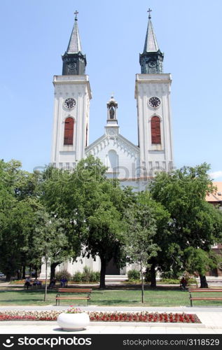 Church with two towers in Sombor, Serbia