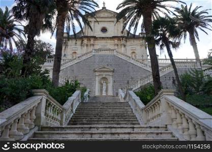 Church with wide staircase near Kotor, Montenegro