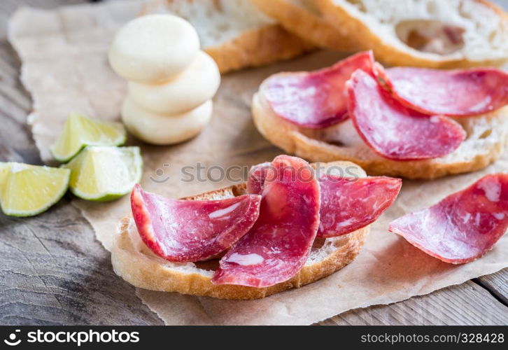 Ciabatta sandwiches with fuet