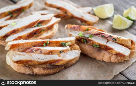 Ciabatta sandwiches with grilled chicken