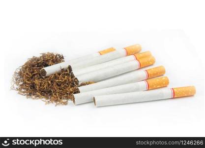 Cigarette and tobacco isolated on white background