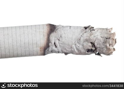 cigarette ashes macro isolated on white background