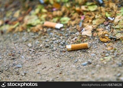 cigarette butts. Smoking is harmful to health.