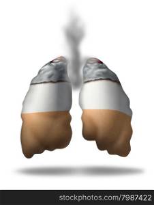 Cigarette lungs concept as a symbol of smoking health effects as a medical metaphor for lung cancer from toxic smoke exposure from a smoker or secondhand fumes or the challenges of quiting.