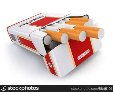 Cigarette pack on white isolated background. 3d