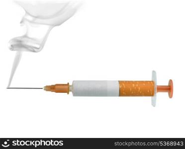 Cigarette-syringe, the concept of nicotine addiction, isolated on white