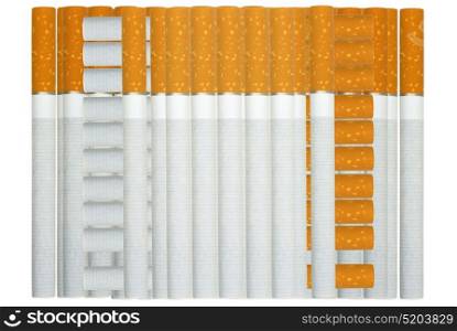 Cigarettes lie a pile on a white background.