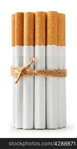 Cigarettes on the rope isolated on white background