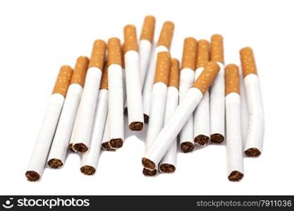 Cigarettes with brown filter isolated on white background