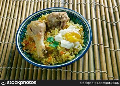 Cigirtma plov - pilav with chicken and egg.Azerbaijani cuisine