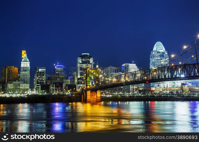 Cincinnati downtown overview early in the night