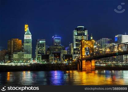 Cincinnati downtown overview in the night