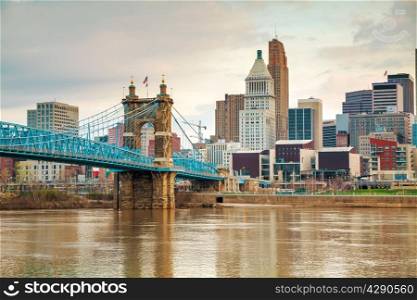 Cincinnati downtown panoramic overview at the sunset