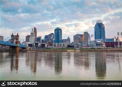 Cincinnati downtown panoramic overview at the sunset