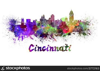 Cincinnati skyline in watercolor. Cincinnati skyline in watercolor splatters with clipping path