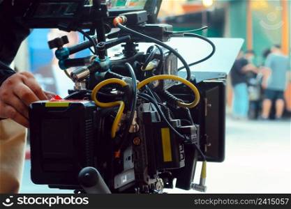 Cinema Camera on Film Set, Behind the scenes background, film crew production
