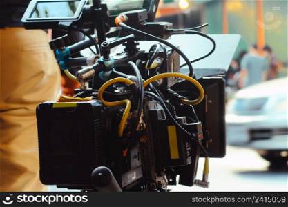 Cinema Camera on Film Set, Behind the scenes background, film crew production