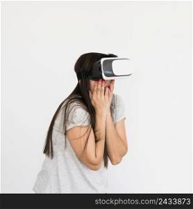 cinema concept with woman wearing vr glasses