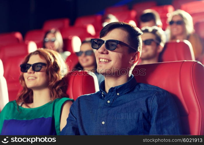 cinema, entertainment and people concept - happy friends with 3d glasses watching movie in theater