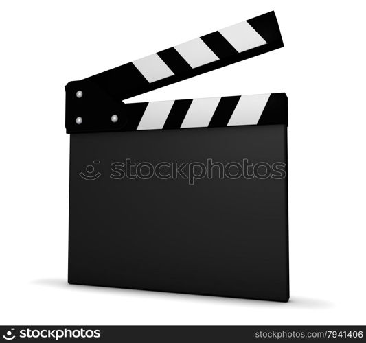 Cinema, film and movie maker concept with a black and white clapperboard with blank space for your business and advertising copy on white background.