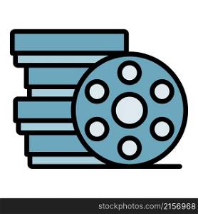 Cinema reel icon. Outline cinema reel vector icon color flat isolated. Cinema reel icon color outline vector