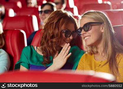 cinema, technology, entertainment and people concept - happy friends with 3d glasses watching movie in theater