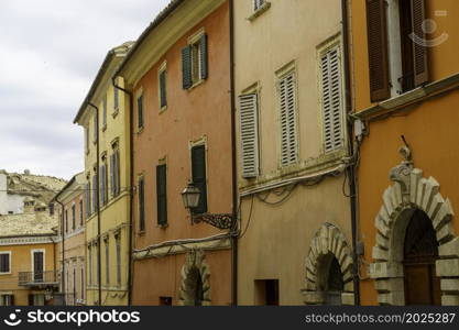 Cingoli, Ancona province, Marche, Italy: historic buildings: typical colorful houses