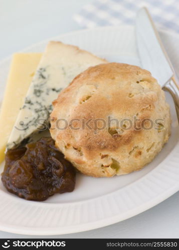 Cinnamon and Apple Scone with Stilton Cheddar and Chutney